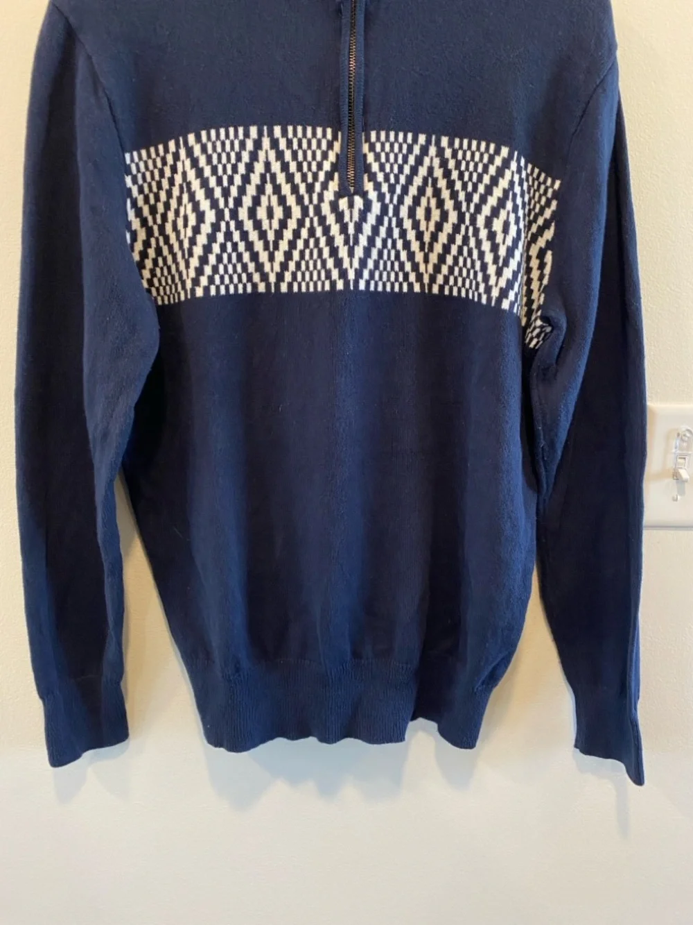 J.Crew Mens 1/4 zip heritage sweater 100% cotton navy preppy pullover fair isle